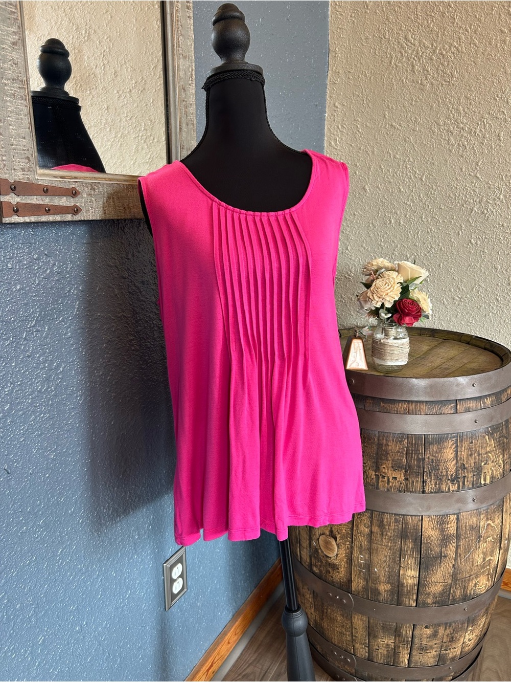 croft & barrow Hot Pink Pleated Front Tank Top